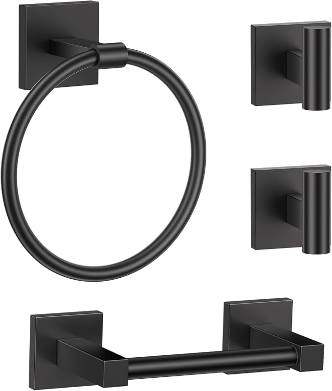 Towel Ring Set 4 Piece Bathroom Hardware Set Includes Towel Ring 2 Towel Hooks by LairuierBathroomHardwareSet
