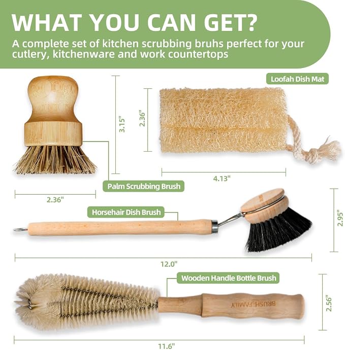 5-Pieces Bamboo Dish Brush Set - Image 2