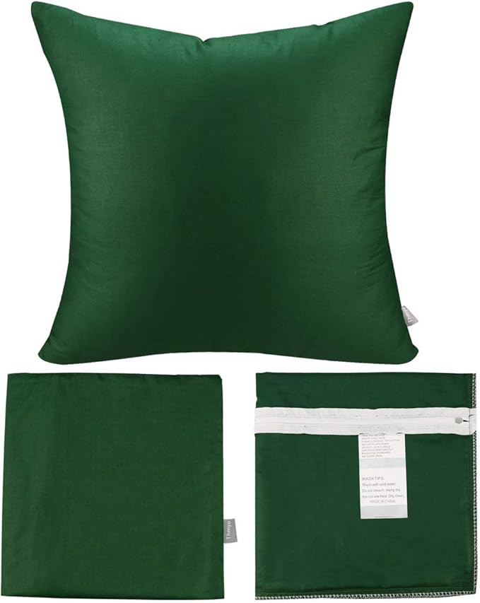 Thmyo 4-Pack 100% Cotton Comfortable Solid Decorative Throw Pillow Case Square Cushion Cover Pillowcases St Patricks Day DIY Throw Pillow Covers for Sofa(18x18 inch/ 45x45cm,Christmas Green)