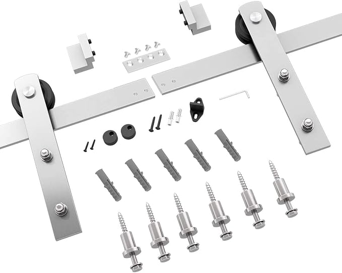 SMARTSTANDARD 8 Feet Brushed Nickel Sliding Barn Hardware Kit-Sturdy Silvery - Image 6