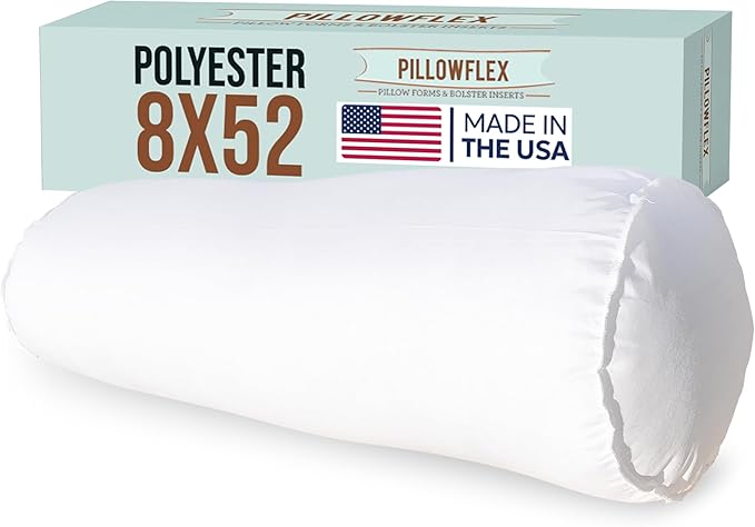Pillowflex Bolster Pillow (8x52) - Round Roll Pillow Bolster Insert, Plush Polyester-Filled Insert for Decorative Shams, Odorless, Lint and Dust-Free Polyester Filling, No Lumps - (White)