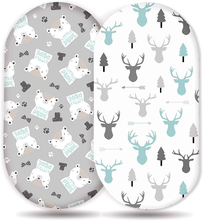 Stretchy Ultra Soft Fitted Bassinet Sheet Set 2 Pack, Breathable and Universal Fitted for Rectangle, Oval, Hourglass or Beside Bassinet Pad/Mattress Safe and Snug