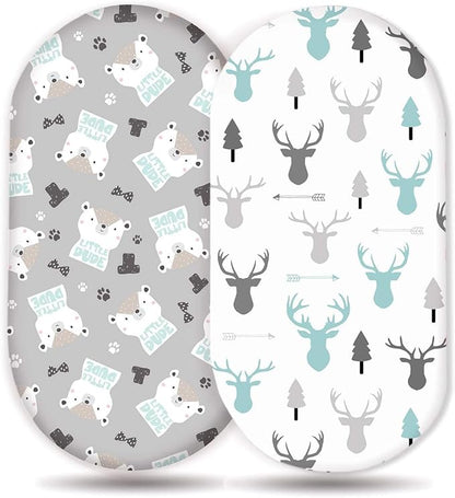 Stretchy Ultra Soft Fitted Bassinet Sheet Set 2 Pack, Breathable and Universal Fitted for Rectangle, Oval, Hourglass or Beside Bassinet Pad/Mattress Safe and Snug