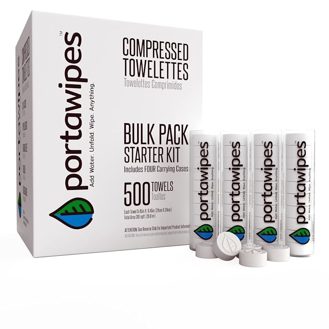 Coin Tissues | 500 Pack with 4 Carrying Cases | Toilet Paper Tablets | by Portawipes