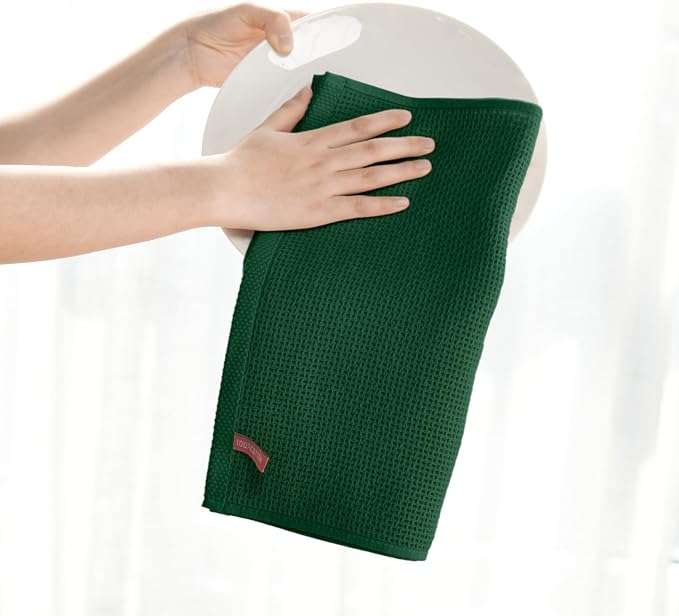 Artoid Mode 100% Cotton Dark Green Waffle Weave Kitchen Dish Cloths, 12x12 Inch - Image 4
