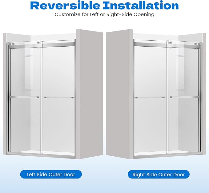 Sliding Shower Door, 44-48" W x 76" H Semi-Frameless Double Sliding Glass - Image 9