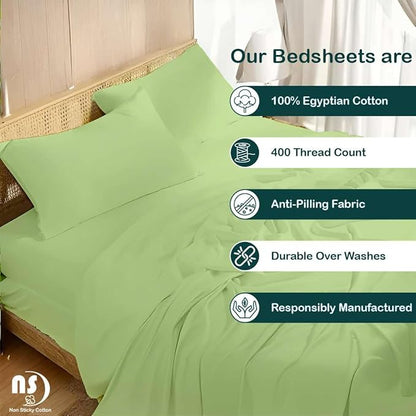 NON Sticky cotton Queen Size Sleeper Sofa Sheets, 4 Piece Egyptian Cotton Bed Sheet Set for Sofa Bed, 7" Deep Pocket for Pull Out Couch Mattress, 60" x 75", Sage Solid, Soft & Breathable