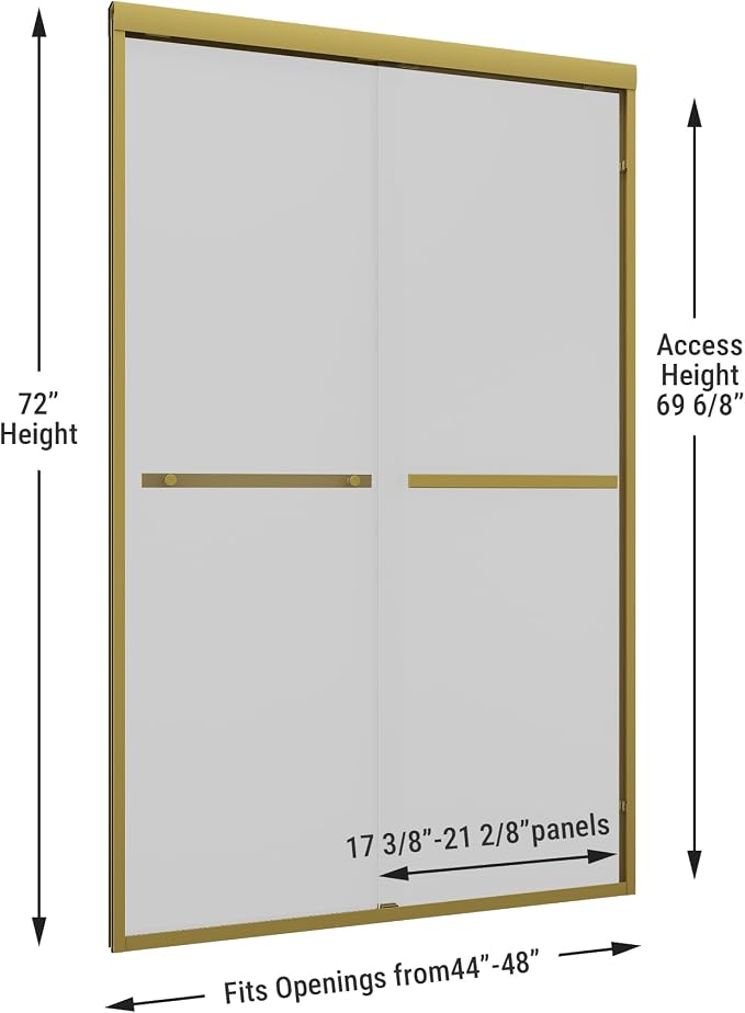 Shower Door 44-48" W * 72" H, Brushed Gold Double Sliding Shower Door - Image 6