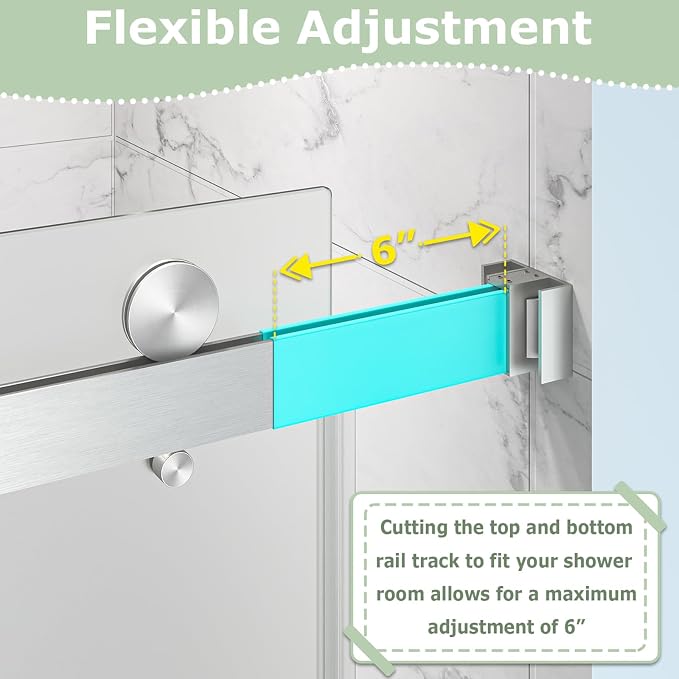 55"-60" W x 76" H Frameless Frosted Shower Door, Double Sliding Shower Door - Image 6