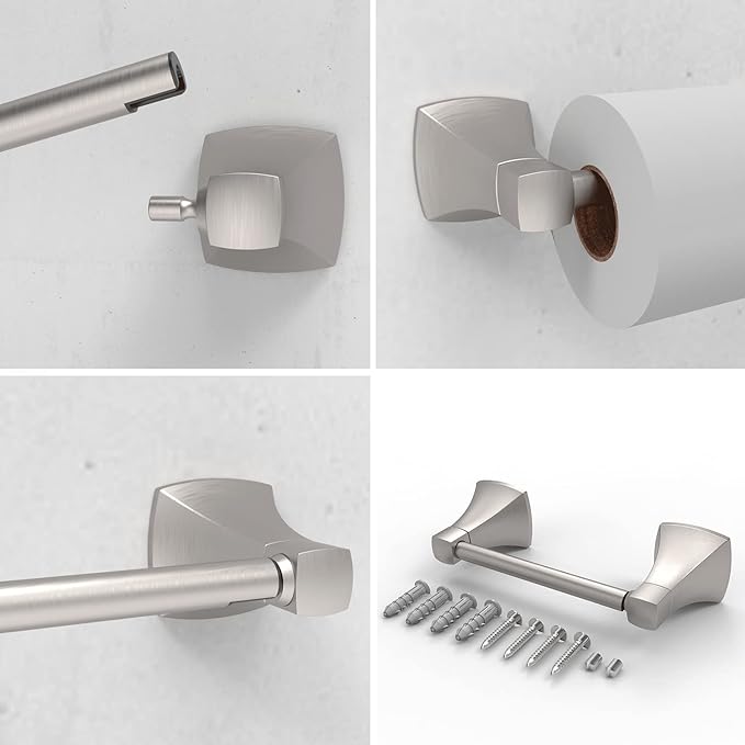 Brushed Nickel Toilet Paper Holder Bathroom Double Post Pivoting Tissue Roll - Image 4