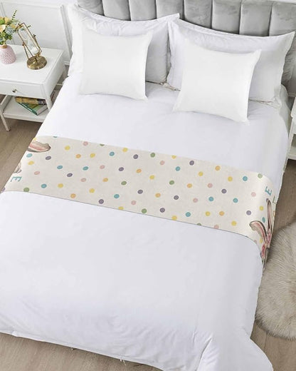 Spring Easter Farm Rabbit Flower Bed Runners for Bedroom Hotel,Decorative Bedding Scarf Colorful Quote Dot on Linen Bed End Blanket Bedding Runner Scarves for Full Size Bed,83x20in