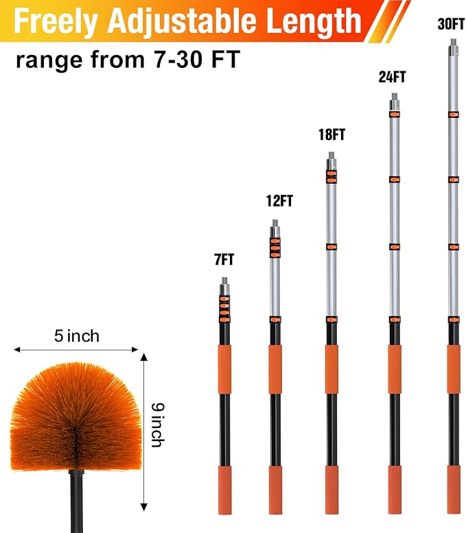 30FT Cobweb Duster with Extension Pole, Spider Web Brush - Image 3
