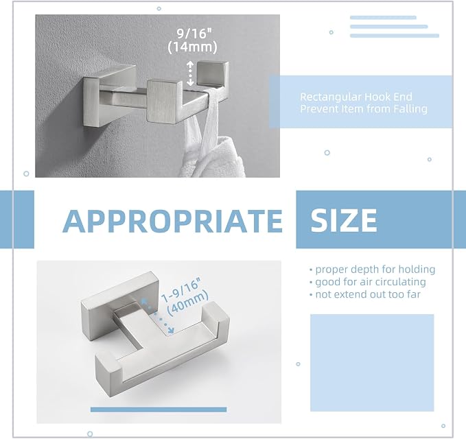 Angle Simple Towel Hook for Bathroom, SUS 304 Stainless Steel Double Robe Coat - Image 5