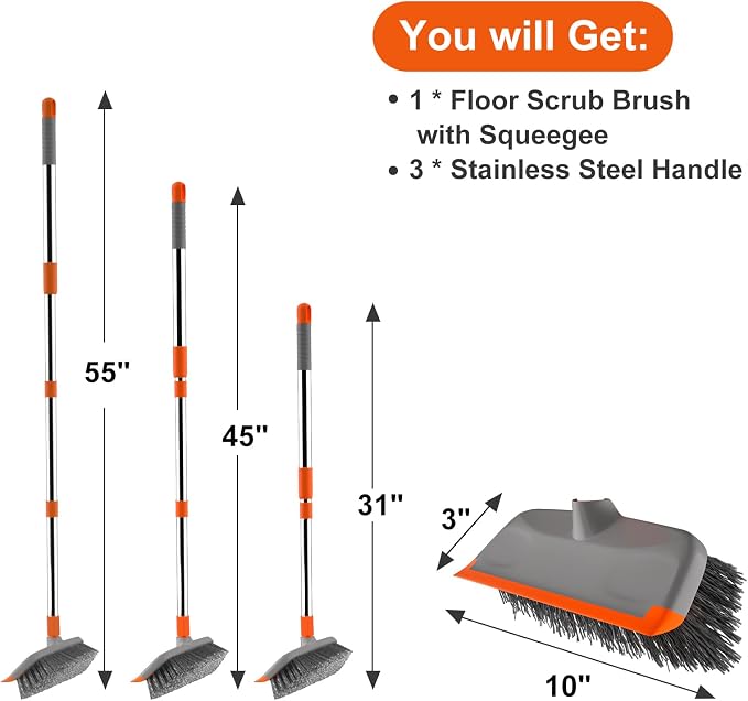 BITOPE Deck Scrub Brush with Long Handle, Heavy Duty Floor Cleaning Scrubber - Image 2
