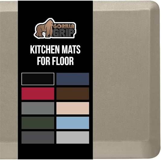 GORILLA GRIP Comfortable Cushioned Kitchen Mats for Floor, Waterproof and Stain Resistant Soft Top, 3/4 Inch Thick Ergonomic Standing Desk Anti Fatigue Mat, Foam Supports Ankles and Feet, 20x32, Taupe