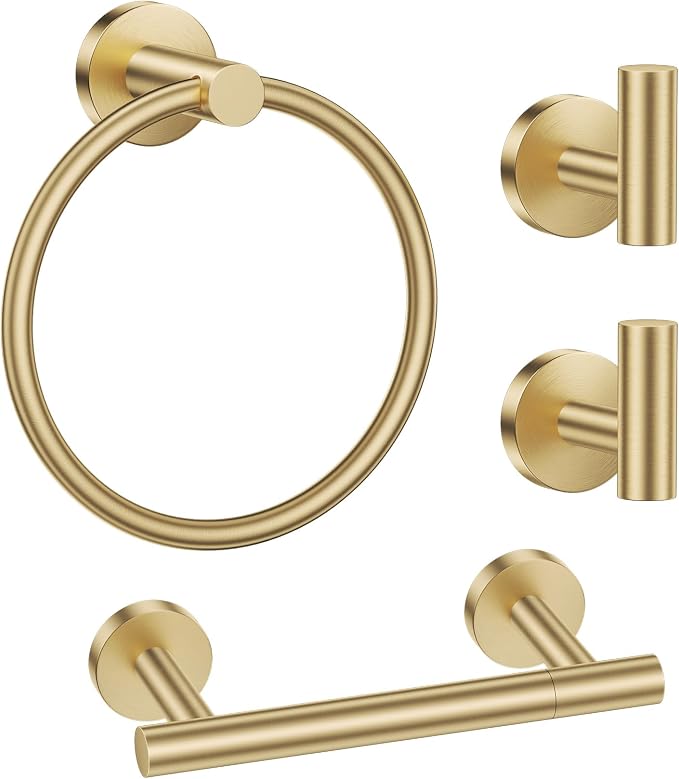 Lairuier Brushed Gold Towel Holder Set Include Double Bases Toilet Paper Holder by LairuierBathroomHardwareSet