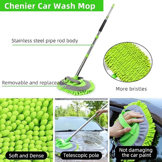 62" Car Wash Brush with Long Handle Chenille Microfiber Car Wash Mop Mitt - Image 3