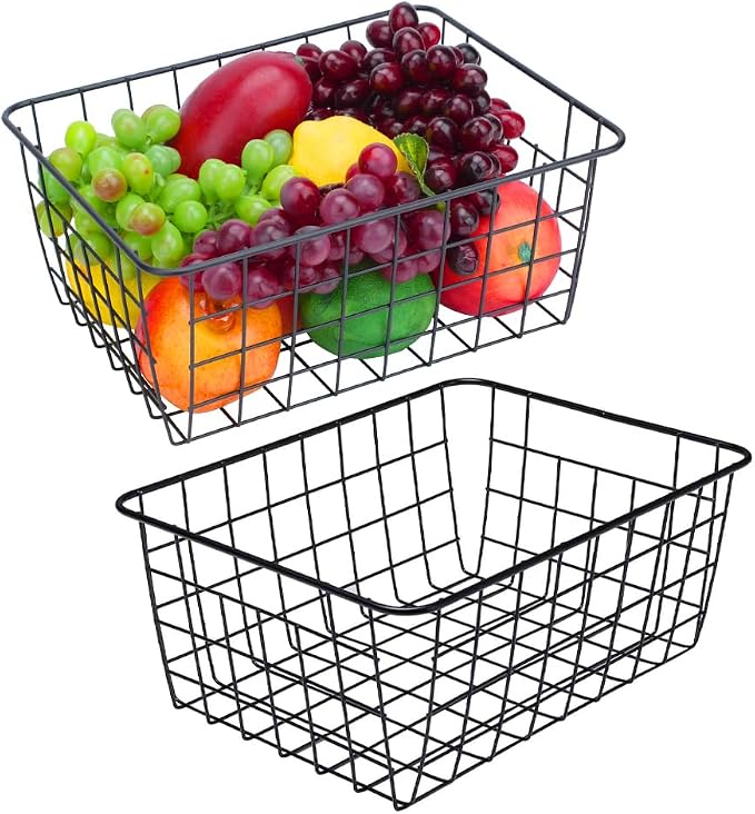 LeleCAT Wire Baskets with Handles Wire Storage Organizer Bin Baskets, Bedrooms by LeleCAT
