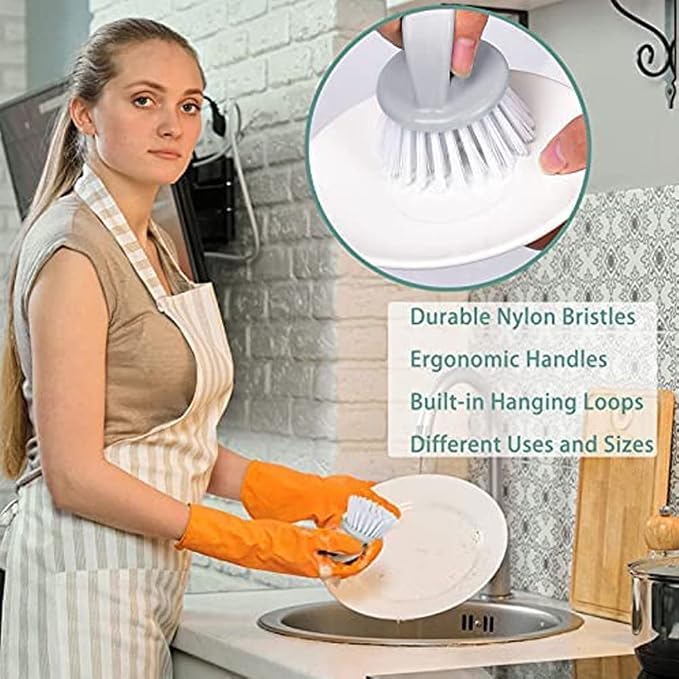 Dish & Bottle Brush Set, 4-Piece Kitchen Cleaning Brushes, Plastic Handles - Image 4