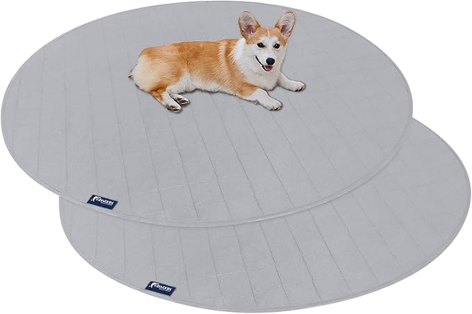 Washable Pee Pads for Dogs 2 Pack, Waterproof Round 48" Dog Whelping Pads, Reusable Pee Pad Quilted, Fast Absorbing Training Pads for Dogs, Housebreaking Absorption Pads,Grey