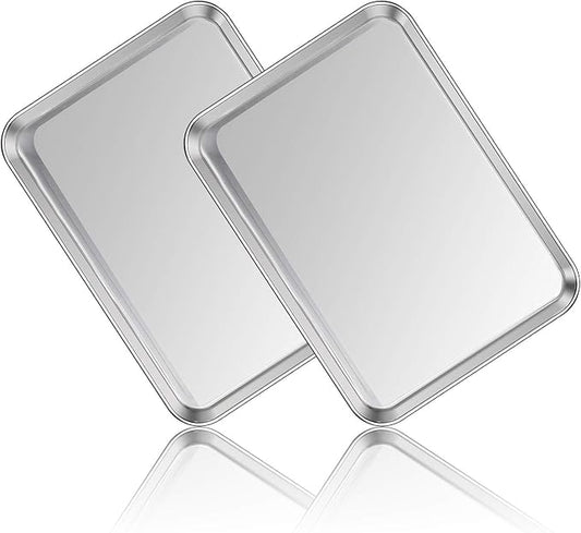 Stainless Steel Baking Sheet Set of 2, Deedro Cookie Sheet Metal Baking Pan by Deedro