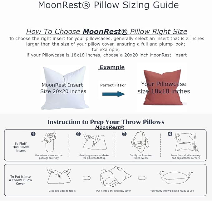 MoonRest® 16x22 Inch Synthetic Down Alternative Rectangle Pillow Insert Form Stuffer for Sofa Shams, Decorative Throw Pillow, Cushion and Bed Pillow Stuffing - Hypoallergenic 16“X 22”