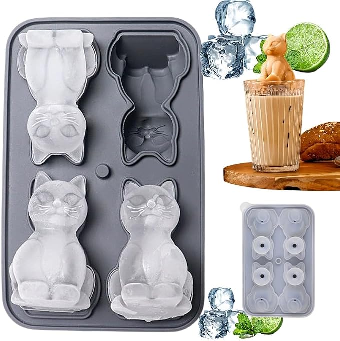 Cute 3D Cat Silicone Ice Cube Tray Mold Cartoon Animal Ice Box BPA-Free by UIVXXUD
