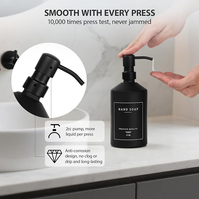 Matte Black Soap Dispenser Set, 17 OZ Hand and Dish Soap Dispenser Set - Image 3