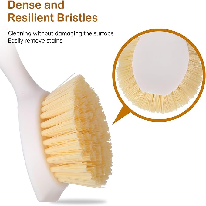 3 Pack Dish Brush Set with Bamboo Handle, Dish Scrubber Built-in Scraper - Image 3