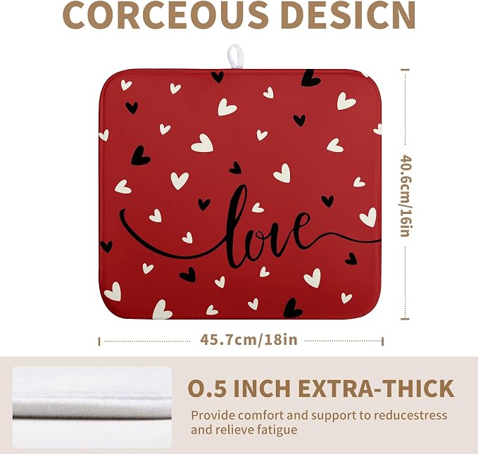 Valentine Dish Drying Mat for Kitchen Counter Valentines Day Red Black Love - Image 2