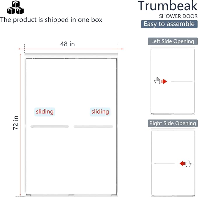 Double Sliding 44-48" W×72" H Shower Door, Semi-Frameless Sliding Glass Shower - Image 2