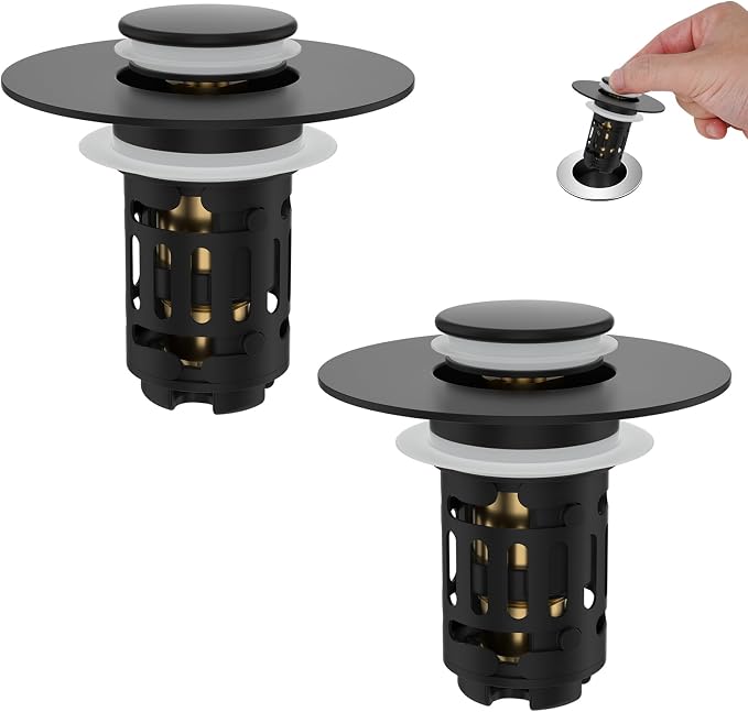Hibbent 2 Pack Universal Bathroom Sink Drain Strainer, 3 in 1 Pop Up Stopper by Hibbent