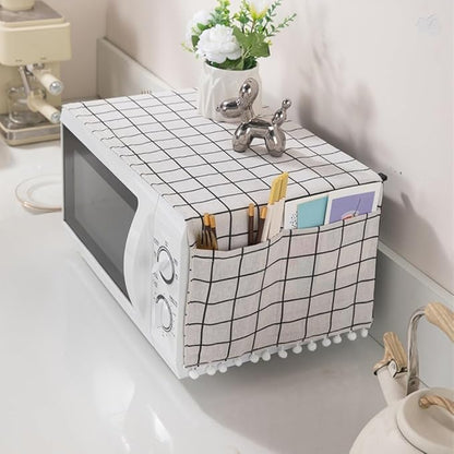 Microwave Oven Cover Dust Oil Proof Cotton Linen Waterproof Fabric Cloth Machine Protector Decorative Kitchen Appliance Cover 30 * 90cm Oven Cover Cloth Dust Cover(gray)