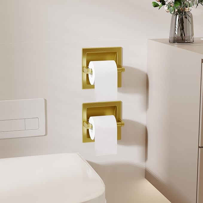 Recessed Toilet Paper Holder 2 Pack Gold， in Wall Toilet Paper Holder - Image 4