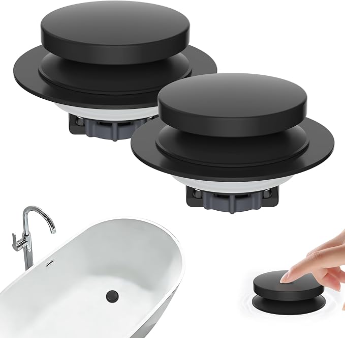 Hibbent 2 Pack 3 in 1 Metal Bathtub Drain Stopper, Universal Pop Up Tub Stopper by Hibbent