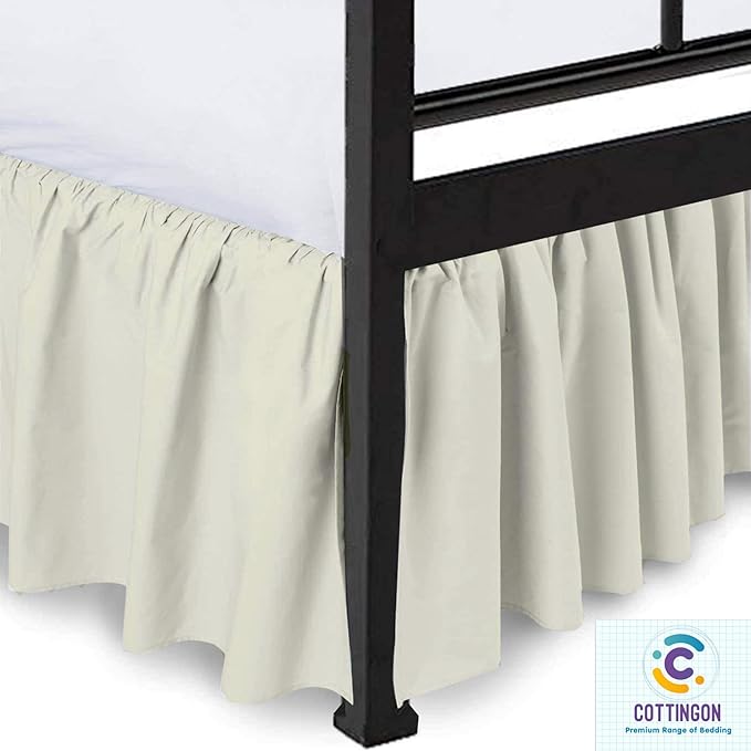 Cottingon Ruffled Bed Skirt with Split Corners-Dust Ruffle - 22" Drop 100% Microfiber Soft,Sheen & Luxurious Look - Bed Skirts (Ivory -Twin)