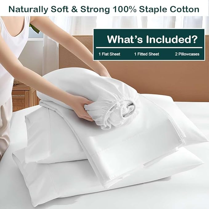 NON Sticky cotton Full Size Sleeper Sofa Sheets, 4 Piece Egyptian Cotton Bed Sheet Set for Sofa Bed, 8" Deep Pocket for Pull Out Couch Mattress, 54" x 75", White Solid, Soft & Breathable