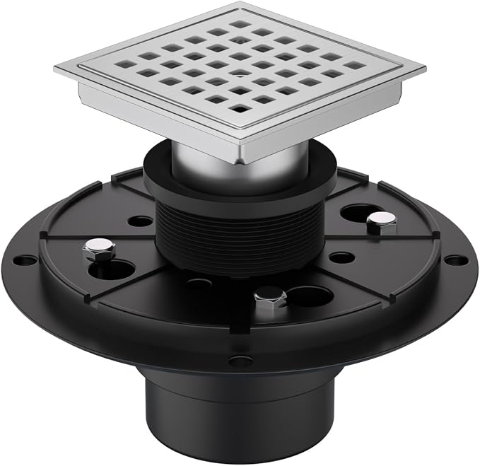 4-3/8 Inch Square Shower Floor Drain Brushed Stainless Steel Drain Kit by Dilvii
