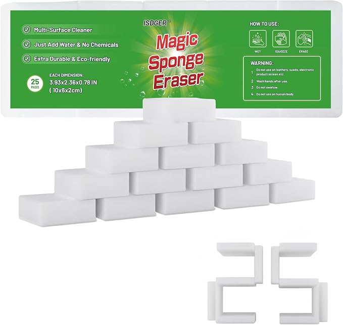 Magic Melamine Sponge Eraser, 25 Pack Disposable Magic Cleaning Erasers in Bulk by ISDGER