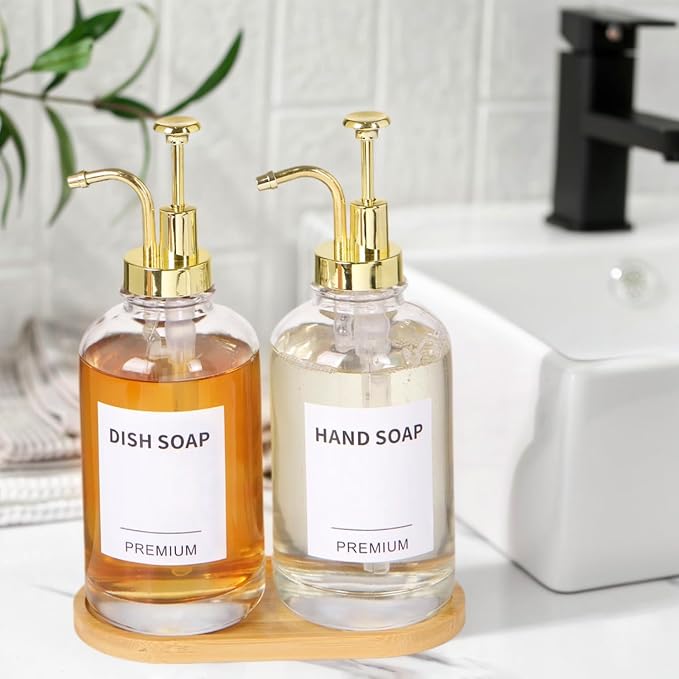 Dish Soap Dispenser for Kitchen, Hand Glass Soap Dispenser Set - Image 7