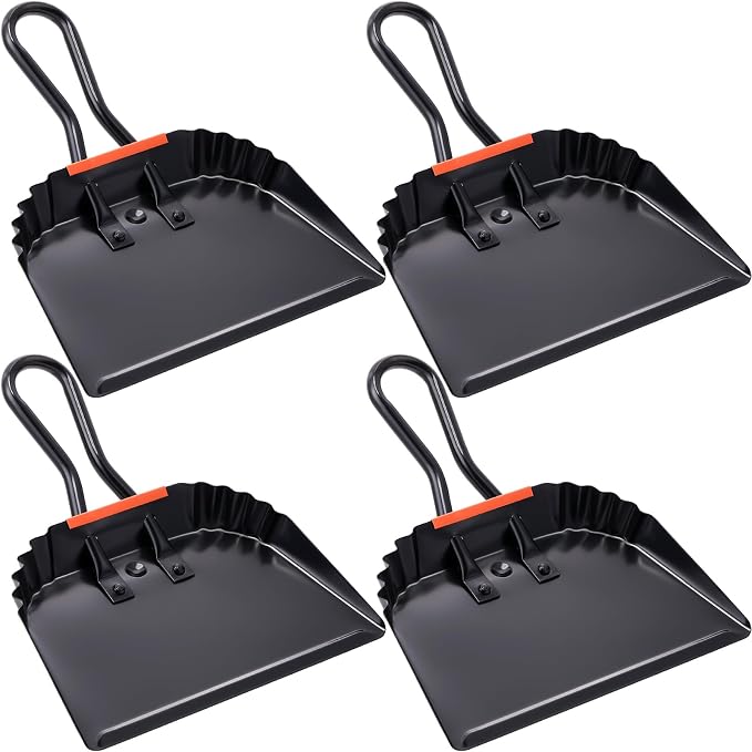 Mumufy 4 Pack Industrial Metal Dustpan 12" Heavy Duty Dust Pan by Mumufy