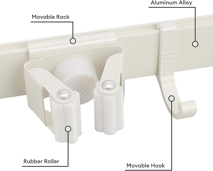 Over Door Movable Broom and Mop Hanging Holder - Image 3