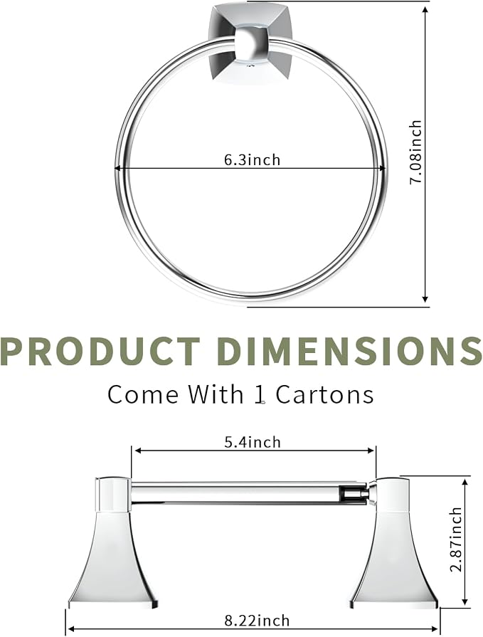Bathroom Hardware Set 2 Pieces Toilet Paper Holder and Towel Ring Wall Mounted - Image 7