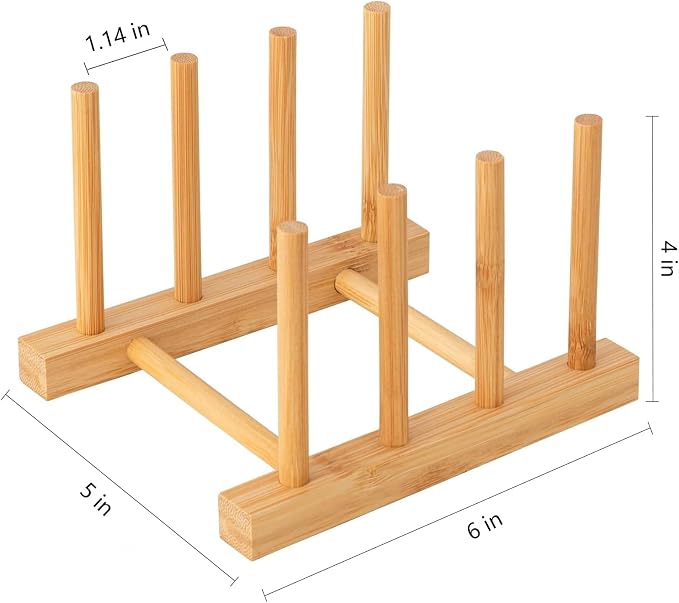 HBlife 4pcs Bamboo Dish Plate Bowl Cup Book Pot Lid Cutting Board Drying Rack - Image 2