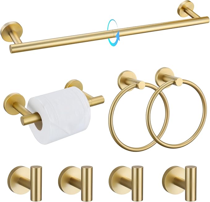 TQKAG 8-Pieces Bathroom Hardware Set Brushed Gold SUS304 Stainless Steel Bath by TQKAG