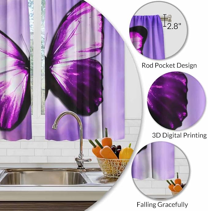 Purple Butterfly Kitchen Curtains Magical Mystical Beautiful Butterfly Short - Image 3