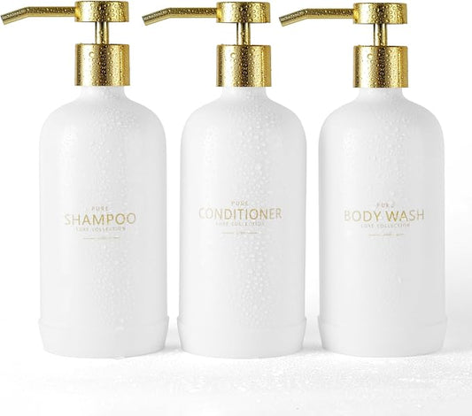 Shampoo and Conditioner Dispenser Set of 3, Refillable 20.5OZ Shampoo Bottles by Janxinmakeyouloveyourhome