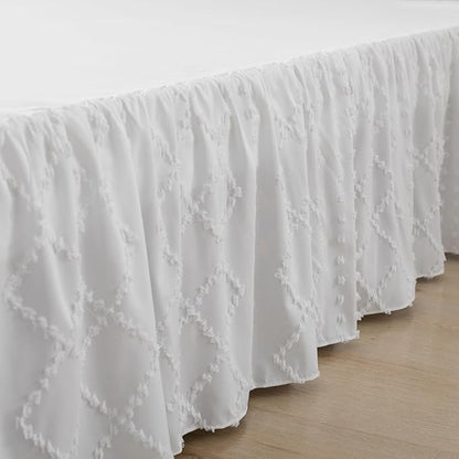 Bed Skirt Queen Size Ruffled Bed Skirt with Split Corners, 18 Inch Drop Dust Ruffle Bed Skirts with Platform, Boho Tufted Shabby Chic Queen Size Bed Skirts, White