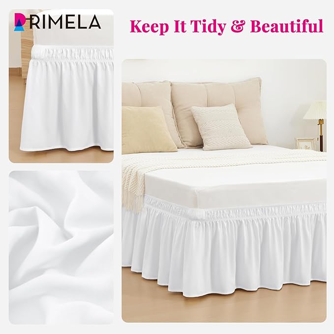 RIMELA Bed Skirt Queen Size Moon White 15 Inch Drop, Wrap Around Elastic Bedskirt, Dust Ruffle for Adjustable Bed Base Soft Durable Fabric Machine Washable Easy to Install Bed Skirts