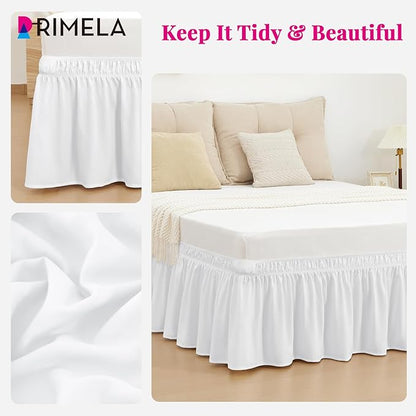 RIMELA Bed Skirt Queen Size Moon White 15 Inch Drop, Wrap Around Elastic Bedskirt, Dust Ruffle for Adjustable Bed Base Soft Durable Fabric Machine Washable Easy to Install Bed Skirts